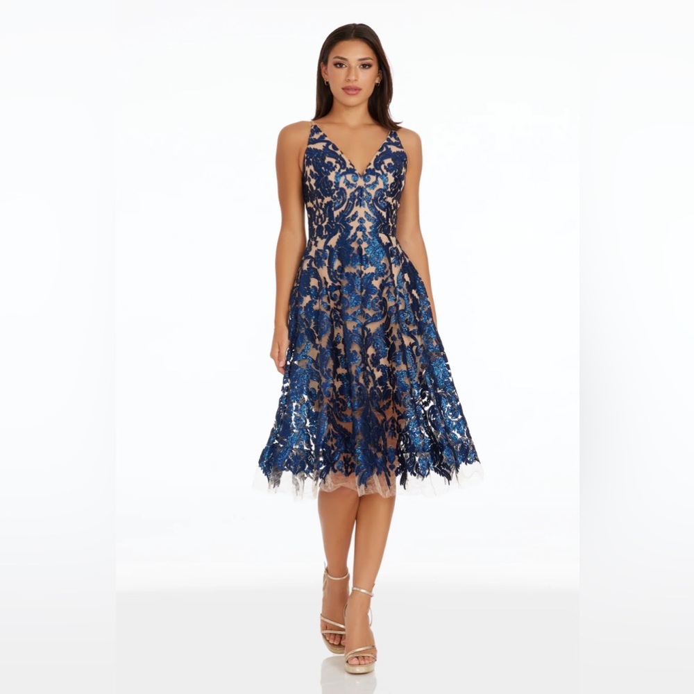 NWT Dress the Population Blair Dress (Navy/Nude, XXL)